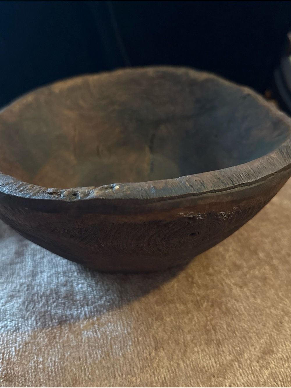 Handcrafted Rustic Dark Brown Wooden Bowl - Home Art Accent
